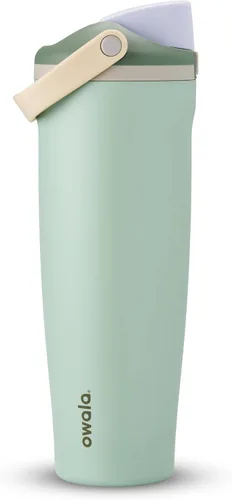 Vista 37 de Botella de agua Owala FreeSip con aislamiento de acero inoxidable con pico de dos vías, pajita incorporada y asa de cubo, fabricada para viajes