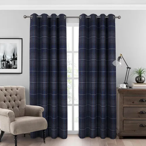 Vista 15 de always4u - Cortinas de cuadros beige con ojales, aspecto de lana, modernas para sala de estar y dormitorio, decoración del hogar, cortinas a