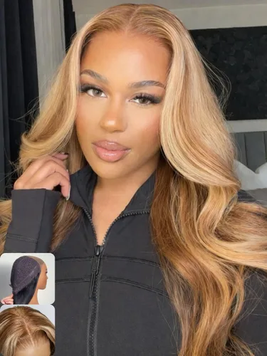 Vista 18 de Nadula Peluca Precortada 13x4 HD Ondas Sueltas Castaño Ombré Marrón con Cordón Cabello Humano con Flequillo Face Framing, Peluca Frontal de Encaje