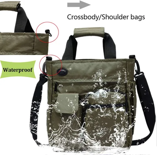 Vista 4 de d'yallee Bolso bandolera para hombre, impermeable, bolsa de trabajo, de nailon