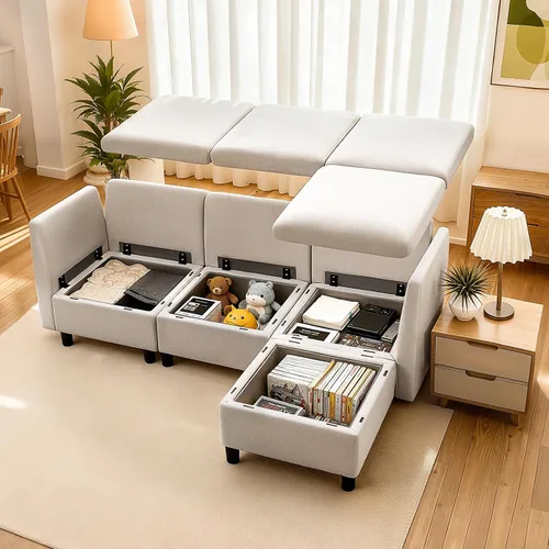 Vista 12 de VEVOR Sofá modular modular, moderno sofá modular de 5 plazas con almacenamiento oculto, sofá modular de nube personalizable, marco de madera maciza