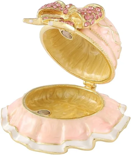 Vista 6 de QIFU Pink Hat Shaped Trinket Box with Rhinestone Bow, Zinc Alloy