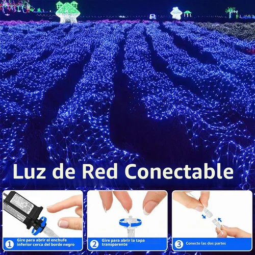 Vista 4 de Luces de cadena de malla de red impermeables, 200 burbujas de luz, 8 modos de iluminación, para interiores y exteriores, cortina, árbol de Navidad