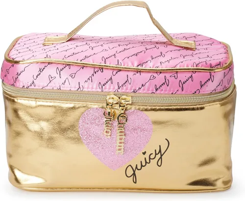 Vista 4 de Juicy Couture Bolso de Maquillaje Oro Rosa Organizador de Cosméticos Esenciales de Viaje Estuche de Tren Corazón Brillante