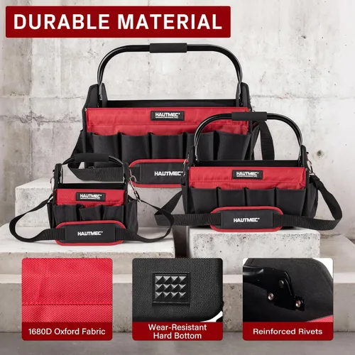 Vista 4 de HAUTMEC Bolsa de herramientas resistente de 3 piezas, organizador de bolsa de herramientas con parte superior abierta 1680D con marco rígido, mango
