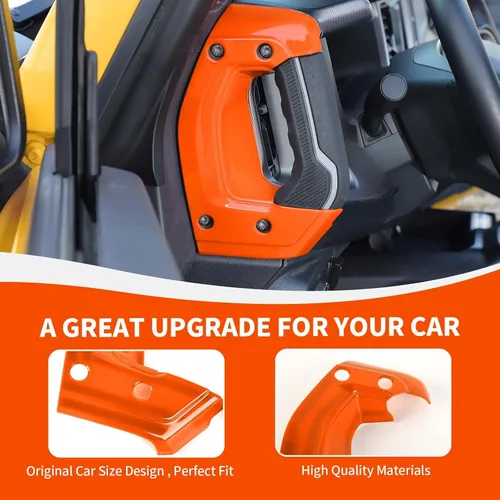 Vista 6 de RAZPOY Cubierta para manija lateral de consola central compatible con accesorios interiores Ford Bronco 2021-2023, naranja