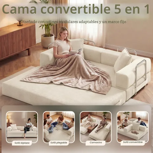 Vista 4 de GRUSIGN Sofá cama convertible 5 en 1 de 78 pulgadas, pana deshuesada, color Beige