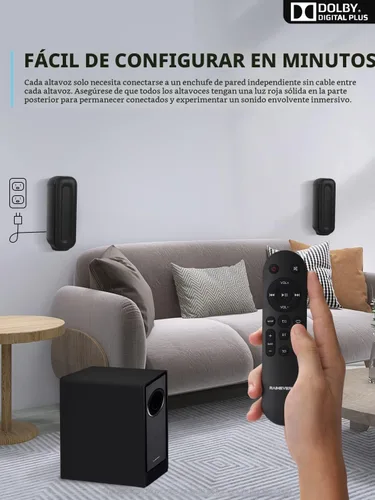 Vista 8 de Barra de sonido de 5.1 canales con audio Dolby, barras de sonido para TV, subwoofer inalámbrico y altavoz trasero, Dolby Digital Plus, Bluetooth