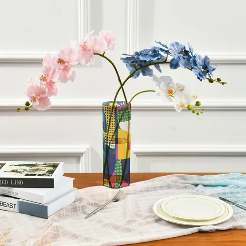 Vista 3 de Florero de plástico de estilo geométrico de cactus para decoración del hogar, 11.8 x 3.9 pulgadas, jarrones pequeños decorativos, centros de mesa