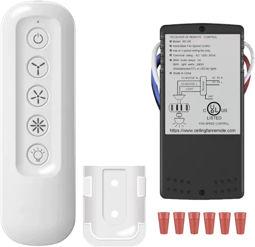 Vista 8 de Control remoto de repuesto para ventilador de techo Hunter 99122/99123, regulador de luz y 3 velocidades con montaje en pared, 434 MHz (solo remoto)