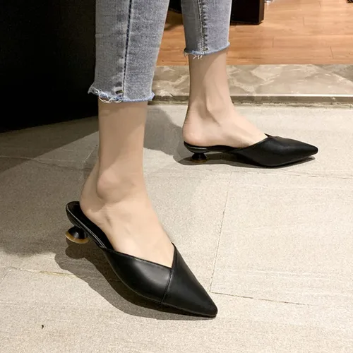 Vista 2 de Cómodas sandalias de tacón bajo con punta cerrada para mujer, zapatos elegantes y casuales