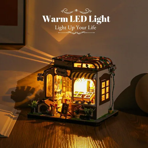 Vista 4 de Kit de Rincón de Libros DIY - Diorama de Sujetalibros con LED - Rompecabezas de Madera 3D Kits de Casa en Miniatura DIY - Decoración de Inserción