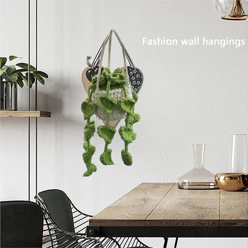 Vista 5 de Accesorios de coche de ganchillo,Lindas plantas en maceta Crochet Car Mirror Hanging Accesorios,Accesorios de espejo retrovisor de punto hecho a