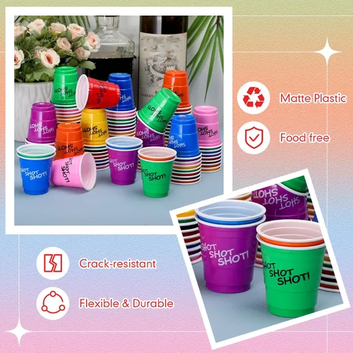 Vista 7 de Lounsweer 100 vasos de plástico de 2 onzas, vasos desechables de 2 onzas, mini vasos de fiesta de 2 onzas para despedida de soltera, cumpleaños
