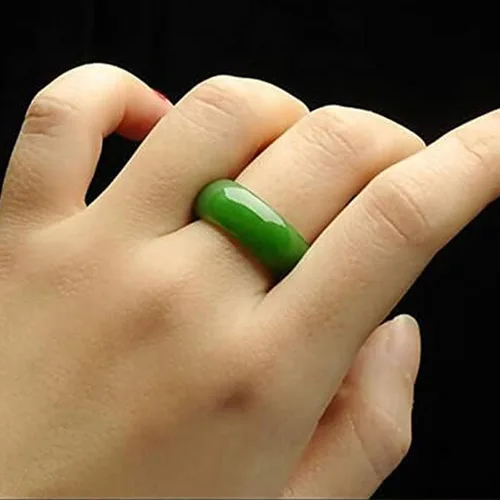 Vista 2 de GYRMMUE Anillos de jade de cristal verde natural para mujer y hombre, anillo de piedras preciosas de buena suerte, anillos de jade verde, anillo