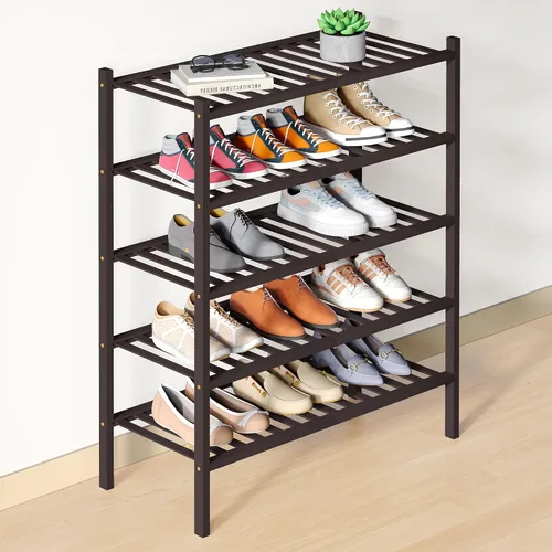 Vista 55 de Smiry Zapatero de bambú para armario, organizador de zapatos de madera de 3 niveles, estante apilable de almacenamiento de zapatos de madera