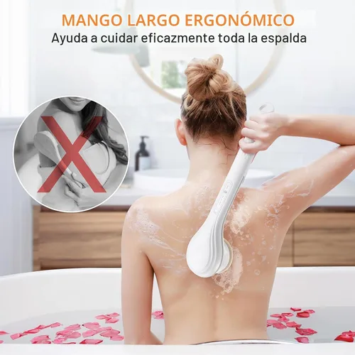Vista 7 de Cepillo corporal eléctrico recargable para ducha, cepillo de baño exfoliante de mango largo para ducha, aplicador de loción para la espalda
