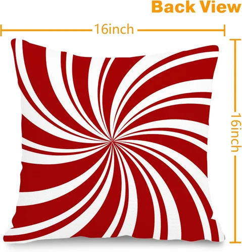 Vista 7 de GOOESING Fundas de almohada de Navidad con remolinos rojos, 16 x 16 pulgadas, diseño de bastón de caramelo dulce, doble remolino, color rojo