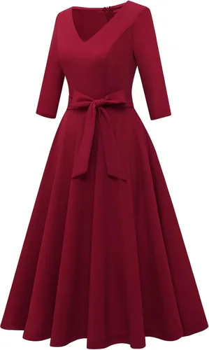 Vista 4 de Bbonlinedress Vestido de té vintage casual para mujer, vestido de cóctel, graduación, vestido de iglesia, cuello en V, mangas 34
