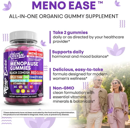 Vista 9 de Suplemento para la menopausia para mujeres en gomitas con cohosh negro, ñame silvestre, DIM, magnesio, trébol rojo, agracejo para el equilibrio