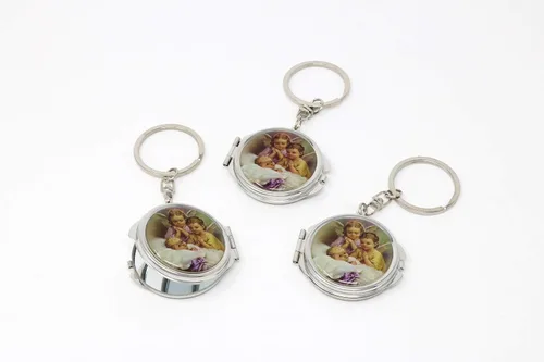 Vista 2 de 12 piezas nuevo bautismo mini espejo compacto llavero recuerdo fiesta para niños y niñas – Bautizo Recuerdos Angels & Baby Design Maquillaje