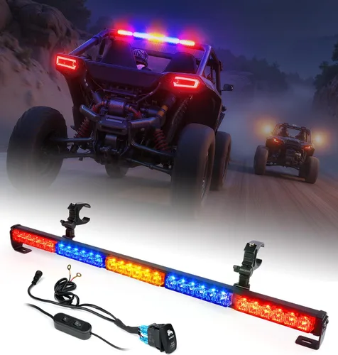 Vista 9 de Barra de luz LED estroboscópica de 30 pulgadas para UTV con soporte de montaje para jaula de protección de 1.75"-2" Luz de persecución trasera