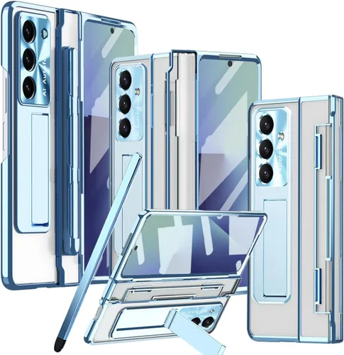 Vista 25 de Funda transparente para Samsung Galaxy Z Fold 3 con soporte para bolígrafo S y bolígrafo, diseño de una pieza con protector de bisagra Protector