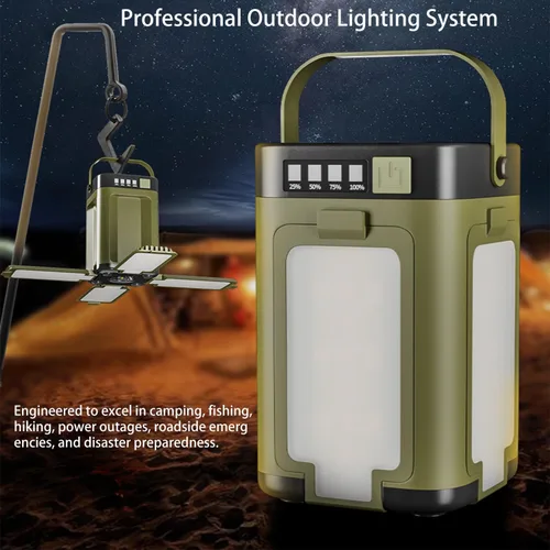 Vista 7 de Linterna solar LED para camping, portátil, IPX4, impermeable, recargable, con carga solar de 2000 mAh e indicador de potencia LED, linterna con 6