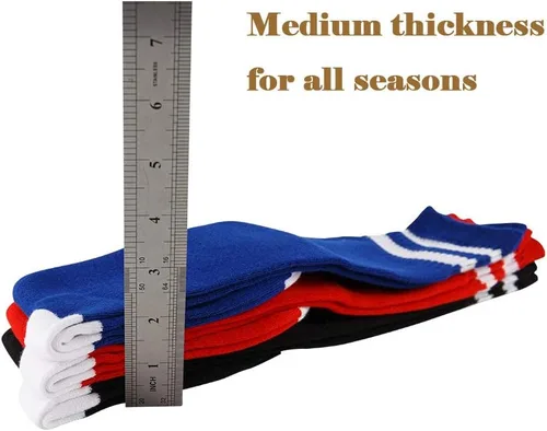 Vista 6 de Calcetines altos hasta la rodilla para niños, calcetines de fútbol de algodón para niños, niñas, niños pequeños