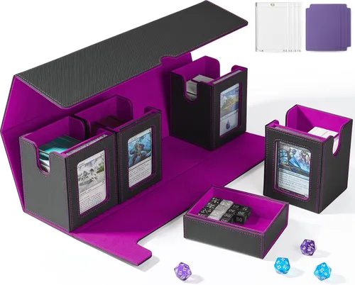 Vista 18 de UAONO Caja de cartas para MTG con pantalla Commander, funda de cartas 5 en 1 con capacidad para más de 800 tarjetas sin mangas, organizador