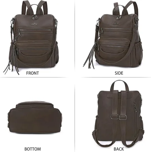 Vista 5 de Bolsos mochila monedero de piel sintética para mujer, bolsas con zíper, mochilas de hombro casuales