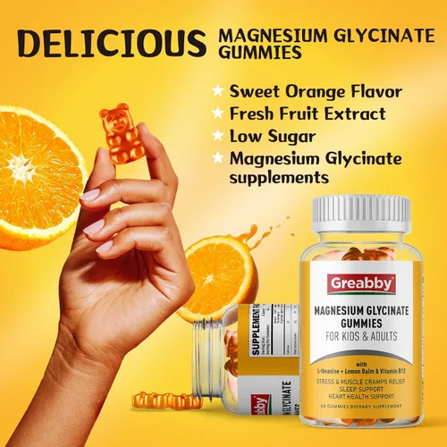 Vista 5 de Gomitas de glicinato de magnesio para niños y adultos, suplemento masticable de glicinato de magnesio de 300 mg, promueve el sueño, los músculos
