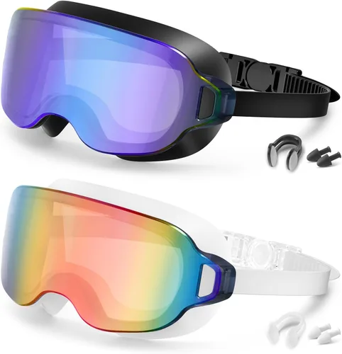 Vista 11 de Aegend Gafas de natación para adultos, paquete de 2 unidades, sin marco, 180°, visión amplia, antiniebla, UV, a la moda, para hombres y mujeres