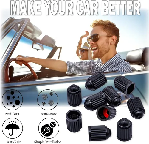 Vista 47 de 10 piezas de tapas de válvula de neumático TPMS con vástago largo, tapas de válvula de rueda de plástico negro para TPMS TR20008, tapas de vástago