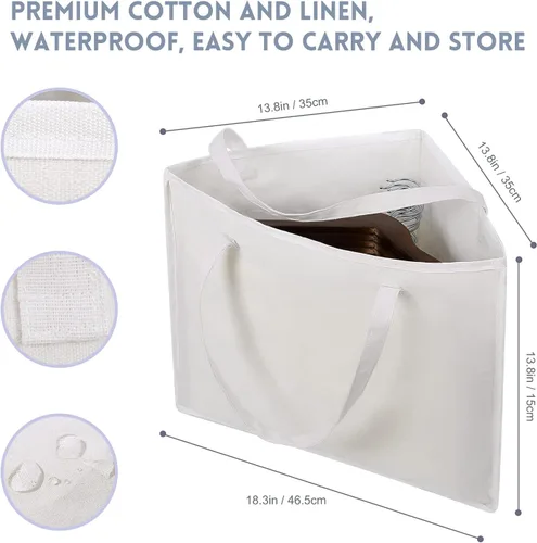 Vista 3 de Bolsa plegable triangular con asas, organizadores que ahorran espacio, almacenamiento ordenado en armarios, 18 x 13 x 13.2 pulgadas, blanco