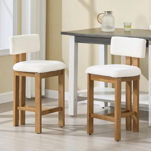 Vista 14 de DUOMAY Juego de 2 taburetes de bar modernos de 26 pulgadas de altura de mostrador con respaldo y patas de madera maciza, taburetes de bar modernos