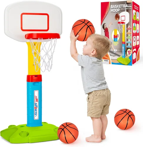 Vista 10 de Aro de Baloncesto para Niños Pequeños de Interior para Edades 1-3, Aros de Baloncesto Ajustables para Niños, Mini Aro de Baloncesto con 3 Pelotas