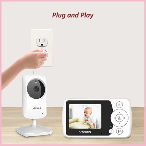Vista 7 de VTimes Monitor de bebé con cámara y audio, monitor de video para bebé, sin wifi, visión nocturna, pantalla LCD de 2.4", monitor de cámara portátil