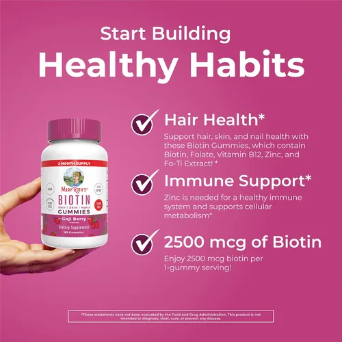 Vista 5 de Biotina Sin azúcar Suministro de 2 meses Gomitas de biotina Vitaminas de biotina para la piel del cabello y las uñas Gomitas de biotina