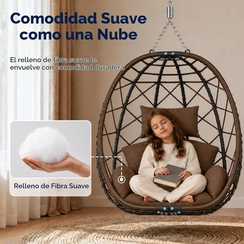Vista 4 de SWITTE Silla colgante con soporte para exteriores, columpio de mimbre para Marrón