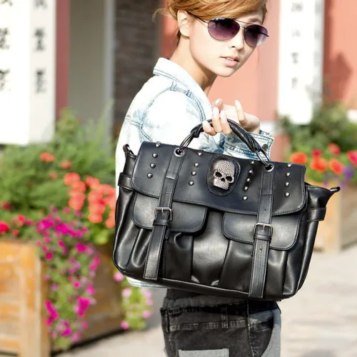 Vista 5 de Fivelove - Bolso de hombro con asa superior para mujer, con remache, tamaño mediano, bolso de mano