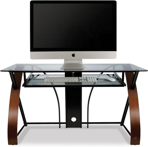 Vista 3 de BellO Escritorio para computadora con parte superior curva de vidrio – color espresso vibrante, Espresso