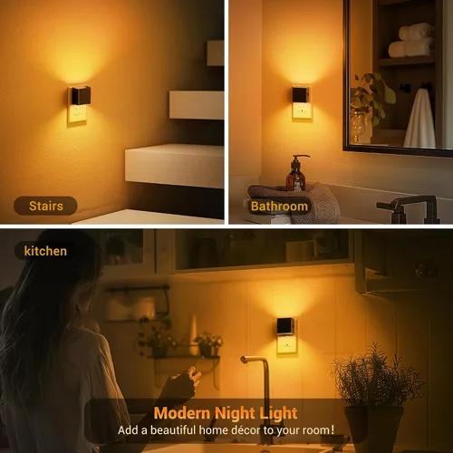 Vista 6 de JandCase Luz nocturna, luces nocturnas automáticas enchufables a la pared, paquete de 2 luces nocturnas modernas con sensor de luz automática, luz