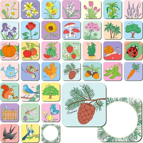 Vista 13 de Hebayy 36 pares de tarjetas flash de dibujos animados a juego de animales borrables (72 unidades, cada una mide 2 x 2 pulgadas)