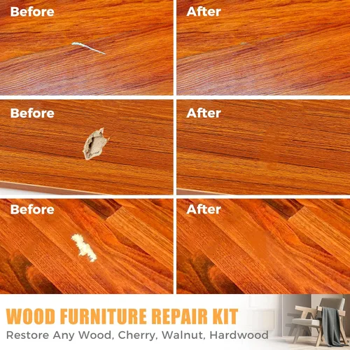 Vista 6 de Kit de reparación de muebles de madera - Juego de 41 kit de reparación de piso de laminado y vinilo, rellenos de madera, reparación de arañazos