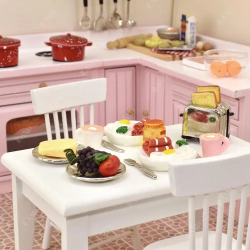 Vista 5 de iLAND Accesorios de casa de muñecas en miniatura de cocina de casa de muñecas, comida en miniatura (desayuno amante 16pcs)