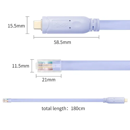 Vista 6 de QIANRENON Cable de consola USB-C Cisco, cable de depuración de consola USB C a RJ45 con chip FTDI, cable adaptador USB tipo C a serie RJ45