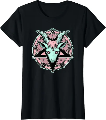Vista 29 de Camiseta Kawaii Paste Creepy Goat Pentacle, Negro