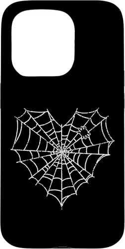 Vista 14 de iPhone 16 Halloween Spider Web Disfraz lindo corazón araña funda