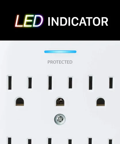 Vista 4 de Fosmon Protector de sobretensiones de montaje en pared de 6 tomas, supresión de sobretensiones de 3 clavijas, 1200 julios, 15 A, 125 VCA, 60 Hz